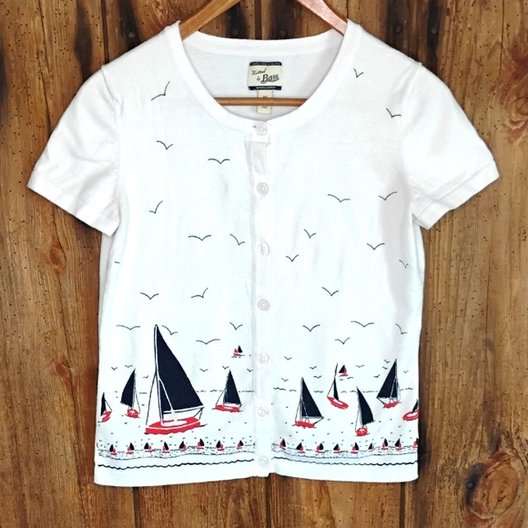G.H.Bass & Co. Sailing Boats Knit Cardigan Sweater Sz S Red, White & Blue - Picture 1 of 10